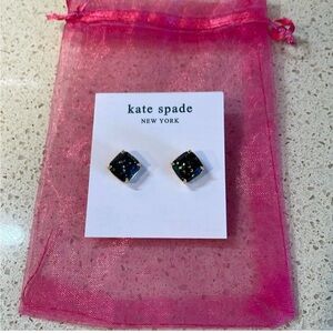 Kate Spade Small Square Black & Gold Glitter Stud Earrings - Brand New